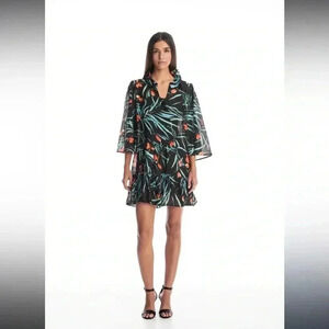 JULIAN CHANG Flora light flowy tropical Dress SZ S sundress cover up mini rio